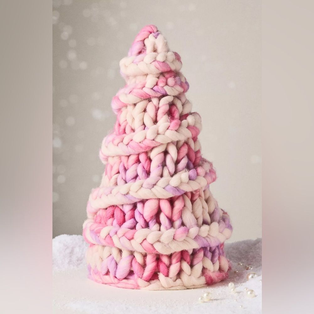 ❤️ Anthropologie Handmade Pink and Purple Knitted Tree NWT